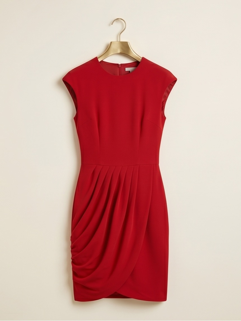 Elegant Salmon Pink Midi Dress with Draped Skirt by Ani
